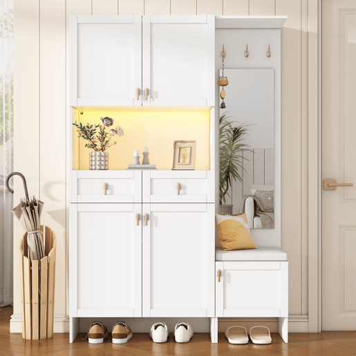 Móvel de entrada de painel de partículas com sapateira e espelho,branco