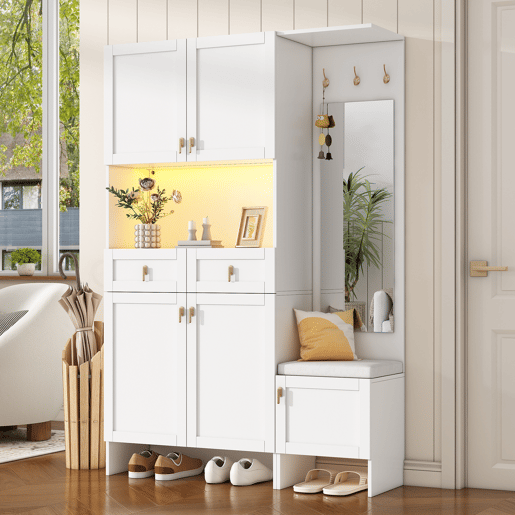 Móvel de entrada de painel de partículas com sapateira e espelho,branco