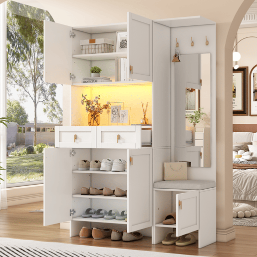 Móvel de entrada de painel de partículas com sapateira e espelho,branco