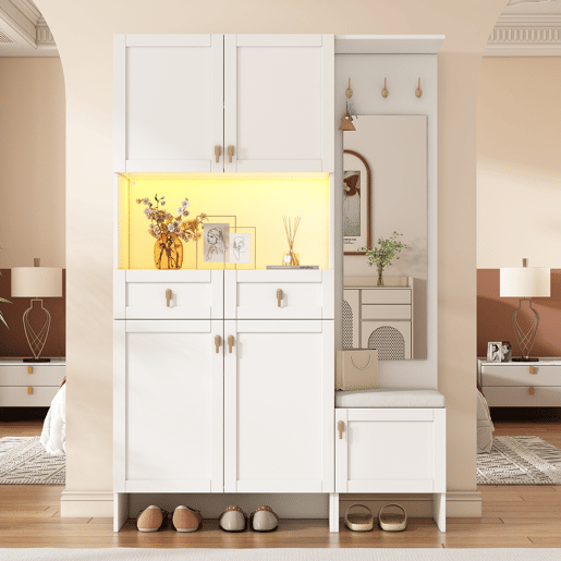 Móvel de entrada de painel de partículas com sapateira e espelho,branco
