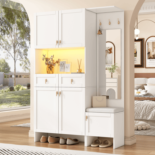 Móvel de entrada de painel de partículas com sapateira e espelho,branco