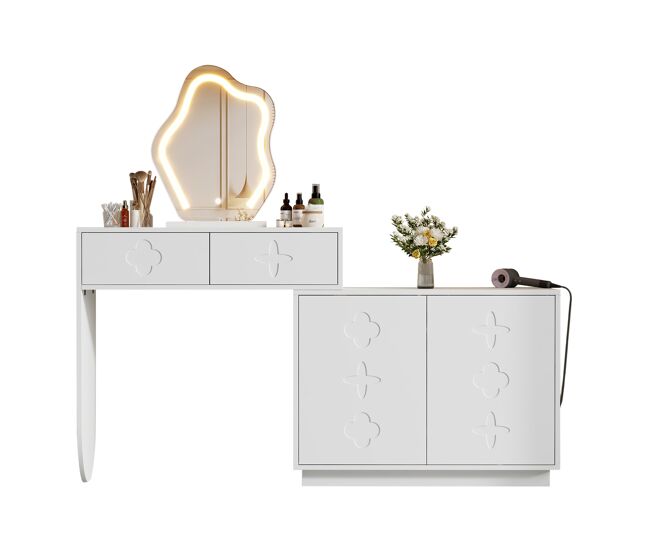 Tocador de mdf con espejo y 2 cajónes,blanco