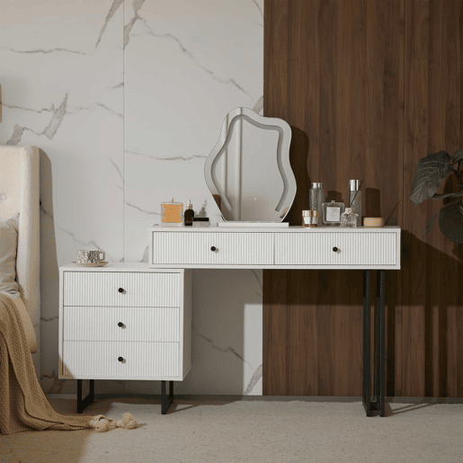 Penteadeira 100x76x40 cm - com espelho, iluminação LED de 3 cores e tampo extensível - Branco
