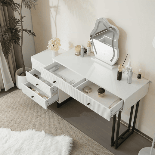 Penteadeira 100x76x40 cm - com espelho, iluminação LED de 3 cores e tampo extensível - Branco