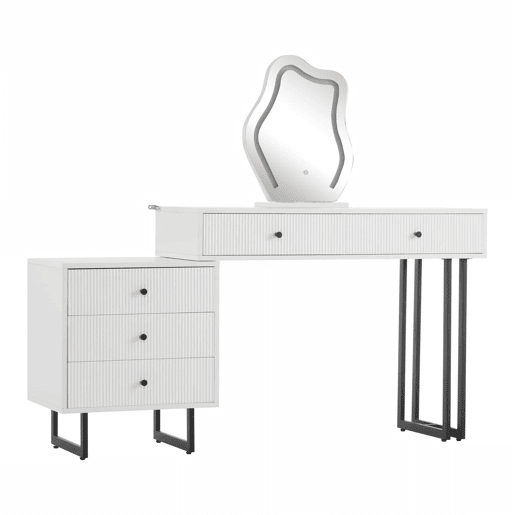 Penteadeira 100x76x40 cm - com espelho, iluminação LED de 3 cores e tampo extensível - Branco
