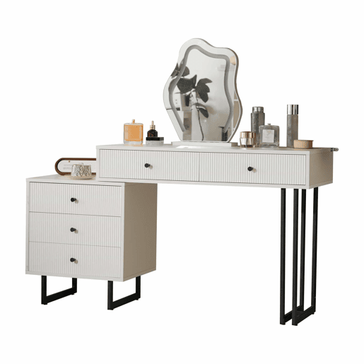 Penteadeira 100x76x40 cm - com espelho, iluminação LED de 3 cores e tampo extensível - Branco