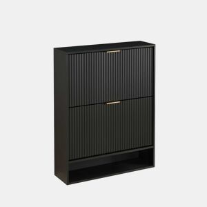 Aparador 80 x 24 cm - frente com ranhuras, prateleiras ajustáveis, sistema anti-tombamento, consola decorativa para a entrada - Preto