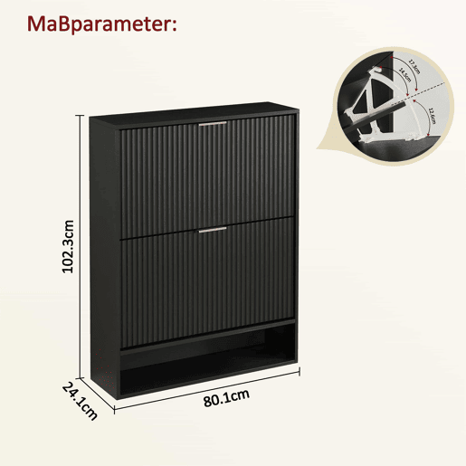 Aparador 80 x 24 cm - frente com ranhuras, prateleiras ajustáveis, sistema anti-tombamento, consola decorativa para a entrada - Preto Aparador 80 x 24 cm - frente com ranhuras, prateleiras ajustáveis, sistema anti-tombamento, consola decorativa para a entrada - Preto
