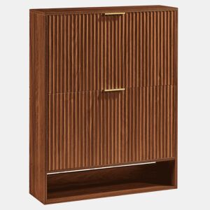 Aparador 80 x 24 cm - frente canelada, prateleiras reguláveis em altura, sistema anti-tombamento, mesa decorativa para a entrada - nogueira