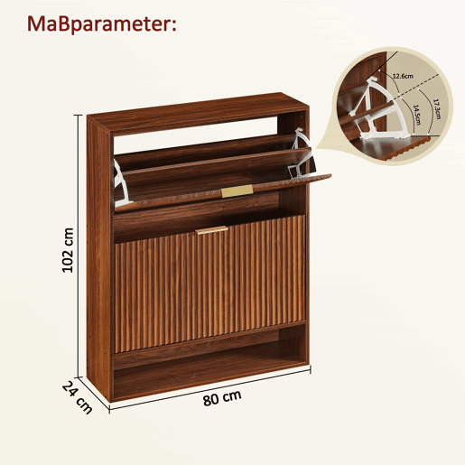 Aparador 80 x 24 cm - frente canelada, prateleiras reguláveis em altura, sistema anti-tombamento, mesa decorativa para a entrada - nogueira Aparador 80 x 24 cm - frente canelada, prateleiras reguláveis em altura, sistema anti-tombamento, mesa decorativa para a entrada - nogueira