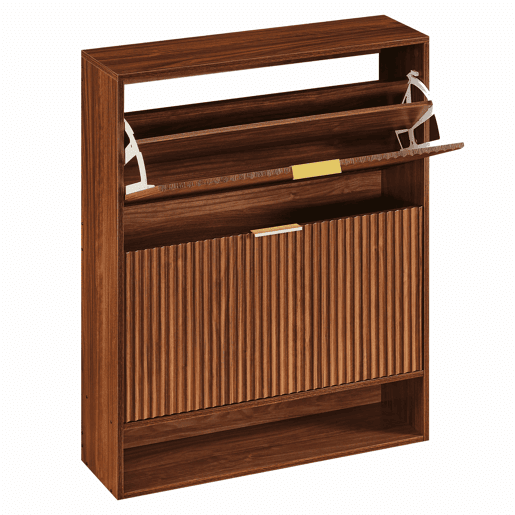 Aparador 80 x 24 cm - frente canelada, prateleiras reguláveis em altura, sistema anti-tombamento, mesa decorativa para a entrada - nogueira Aparador 80 x 24 cm - frente canelada, prateleiras reguláveis em altura, sistema anti-tombamento, mesa decorativa para a entrada - nogueira