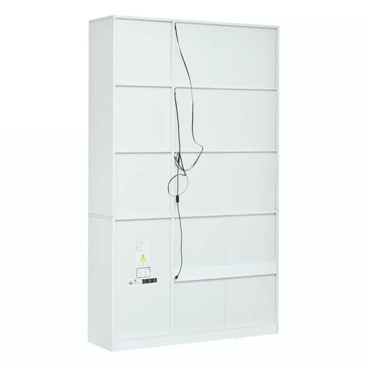 Vitrine alta 120 x 35 x 200 cm - 13 compartimentos, 4 gavetas, portas com LED - Branco Vitrine alta 120 x 35 x 200 cm - 13 compartimentos, 4 gavetas, portas com LED - Branco