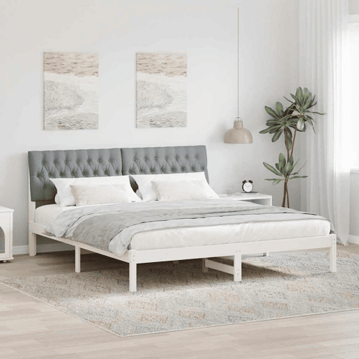 Estrutura de Cama de casal moderno com Cabeceira Estofada Branco 180 x 200 cm