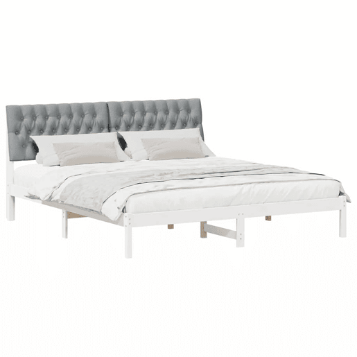 Estrutura de Cama de casal moderno com Cabeceira Estofada Branco 180 x 200 cm