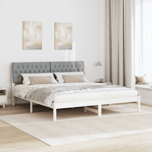 Estrutura de Cama de casal moderno com Cabeceira Estofada Branco 180 x 200 cm