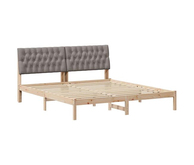 Estructura de cama matrimonial estilo con cabecera tapizada marrón 180 x 200 cm
