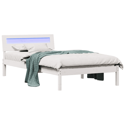 Estrutura de cama de solteiro para adultos - Branco 90 x 190 cm Madeira de Pinheiro Sólida