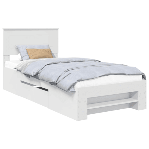 Estrutura de cama de solteiro para adultos - Branco 90 x 200 cm Madeira processada Estrutura de cama de solteiro para adultos - Branco 90 x 200 cm Madeira processada