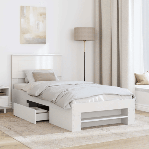 Estrutura de cama de solteiro para adultos - Branco 90 x 200 cm Madeira processada Estrutura de cama de solteiro para adultos - Branco 90 x 200 cm Madeira processada