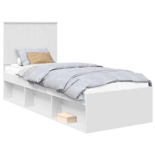 Estrutura de cama de solteiro para adultos - Branco 75 x 190 cm Madeira de Pinheiro Sólida