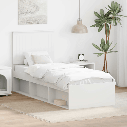 Estrutura de cama de solteiro para adultos - Branco 75 x 190 cm Madeira de Pinheiro Sólida