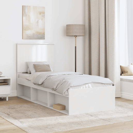 Estrutura de cama de solteiro para adultos - Branco 75 x 190 cm Madeira de Pinheiro Sólida