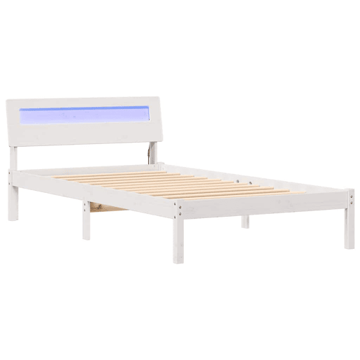 Estrutura de cama de solteiro para adultos - Branco 75 x 190 cm Madeira de Pinheiro Sólida