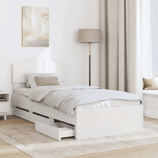 Estrutura de cama de solteiro para adultos Branco 90 x 190 cm Madeira de Engenharia