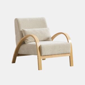 Poltrona lounge escandinava - Estofada em chenille macia com estrutura de madeira resistente, ideal para a sala de estar e o quarto - Bege