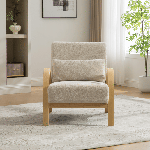 Poltrona lounge escandinava - Estofada em chenille macia com estrutura de madeira resistente, ideal para a sala de estar e o quarto - Bege