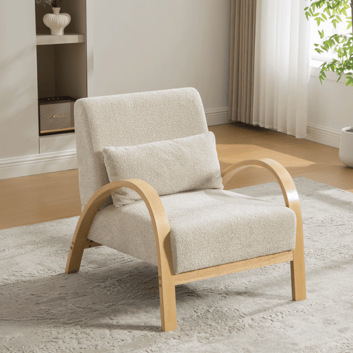 Poltrona lounge escandinava - Estofada em chenille macia com estrutura de madeira resistente, ideal para a sala de estar e o quarto - Bege