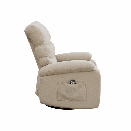 Poltrona relax elétrica giratória a 360° com função de massagem e aquecimento, encosto e apoio para os pés reclináveis e ajustáveis com bolsos laterais - Castanho-claro