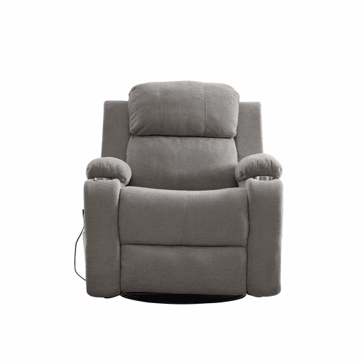 Poltrona relax elétrica giratória a 360° - função de massagem e aquecimento, encosto reclinável ajustável, apoio para os pés extensível, bolsos laterais e porta-copos - cinzenta