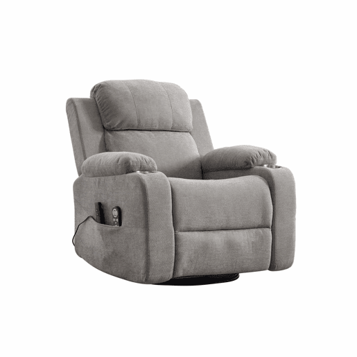 Poltrona relax elétrica giratória a 360° - função de massagem e aquecimento, encosto reclinável ajustável, apoio para os pés extensível, bolsos laterais e porta-copos - cinzenta