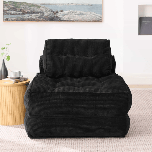 Poltrona de chão dobrável 2 em 1 em veludo - Poltrona-cama conversível com encosto ajustável, sofá-cama para convidados e poltrona de estar multifuncional - Preto