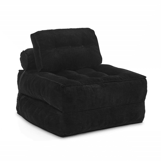 Poltrona de chão dobrável 2 em 1 em veludo - Poltrona-cama conversível com encosto ajustável, sofá-cama para convidados e poltrona de estar multifuncional - Preto