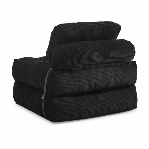 Poltrona de chão dobrável 2 em 1 em veludo - Poltrona-cama conversível com encosto ajustável, sofá-cama para convidados e poltrona de estar multifuncional - Preto