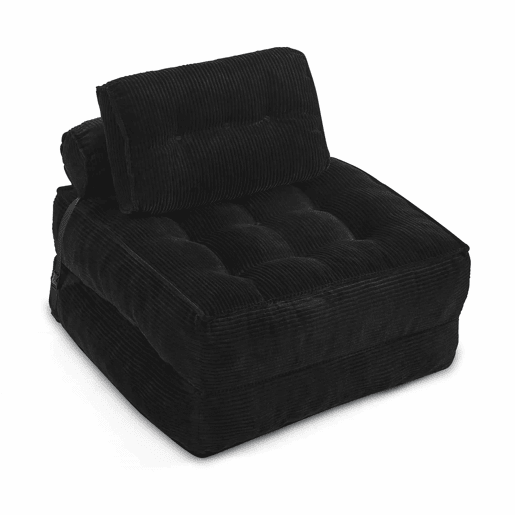 Poltrona de chão dobrável 2 em 1 em veludo - Poltrona-cama conversível com encosto ajustável, sofá-cama para convidados e poltrona de estar multifuncional - Preto