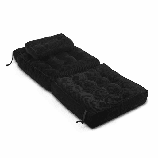 Poltrona de chão dobrável 2 em 1 em veludo - Poltrona-cama conversível com encosto ajustável, sofá-cama para convidados e poltrona de estar multifuncional - Preto