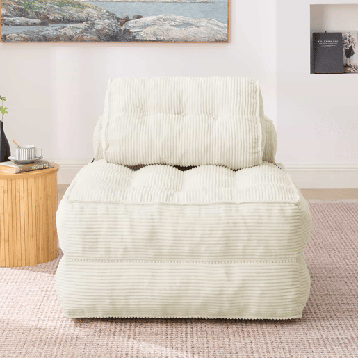 Poltrona dobrável 2 em 1 - Sofá-cama em veludo cotelê com encosto ajustável, multifuncional para a sala e o quarto - Bege
