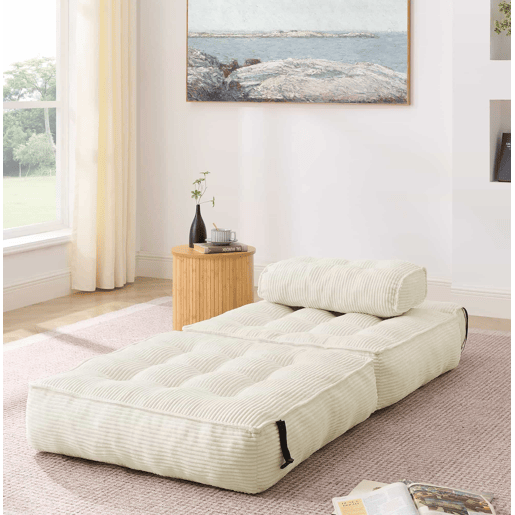 Poltrona dobrável 2 em 1 - Sofá-cama em veludo cotelê com encosto ajustável, multifuncional para a sala e o quarto - Bege