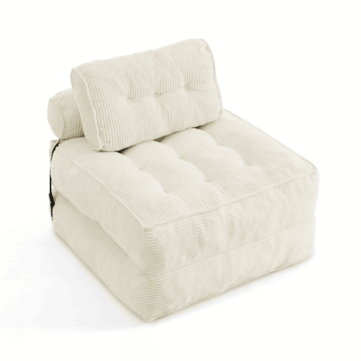 Poltrona dobrável 2 em 1 - Sofá-cama em veludo cotelê com encosto ajustável, multifuncional para a sala e o quarto - Bege