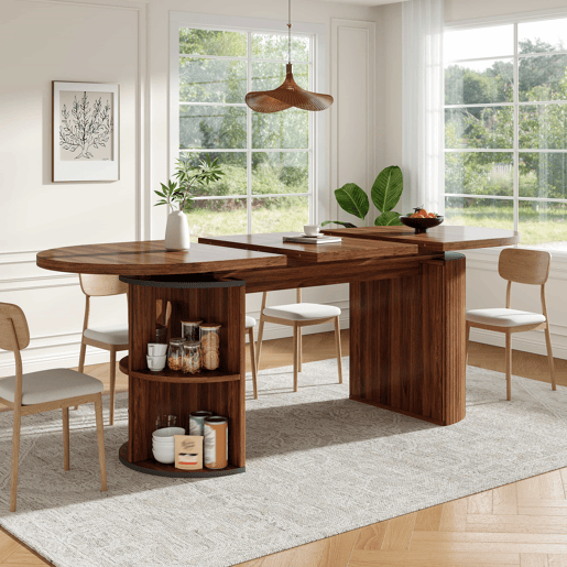 Mesa de jantar extensível - com compartimento de arrumação oculto, tampo reforçado de alta estabilidade, design flexível para espaços pequenos (cozinha, escritório e sala de estar), tampo em MDF - castanho escuro