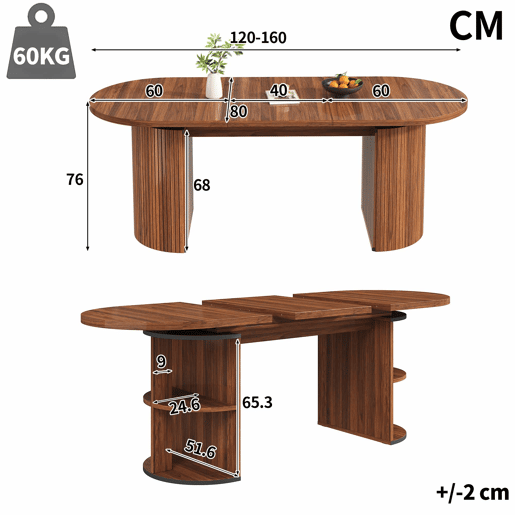 Mesa de jantar extensível - com compartimento de arrumação oculto, tampo reforçado de alta estabilidade, design flexível para espaços pequenos (cozinha, escritório e sala de estar), tampo em MDF - castanho escuro