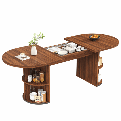 Mesa de jantar extensível - com compartimento de arrumação oculto, tampo reforçado de alta estabilidade, design flexível para espaços pequenos (cozinha, escritório e sala de estar), tampo em MDF - castanho escuro