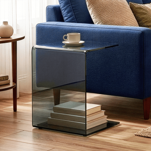 Mesa de apoio Trölmapilu em forma de C vidro 60x40x40cm - Cinzento en.casa