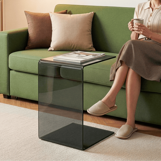 Mesa de apoio Trölmapilu em forma de C vidro 60x40x40cm - Cinzento en.casa