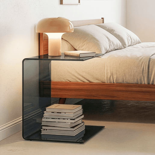 Mesa de apoio Trölmapilu em forma de C vidro 60x40x40cm - Cinzento en.casa
