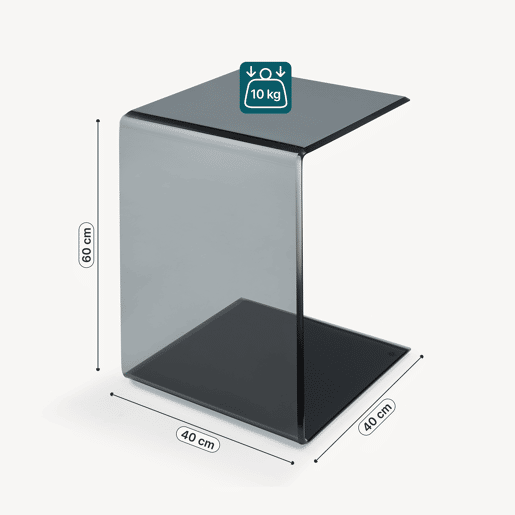 Mesa de apoio Trölmapilu em forma de C vidro 60x40x40cm - Cinzento en.casa