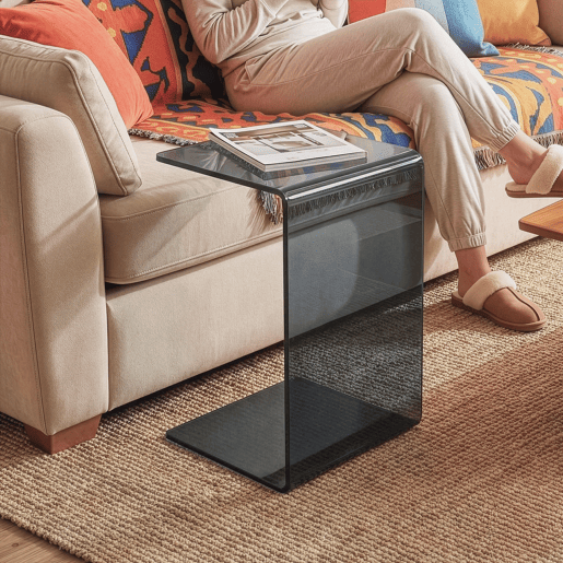 Mesa de apoio Trölmapilu em forma de C vidro 60x40x40cm - Cinzento en.casa